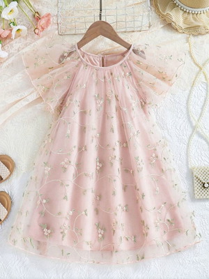 Girls' dress 6 years new, A-line, beige and pink