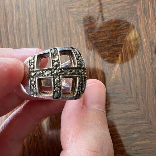Vintage statement 925 silver ring with crystals chunky