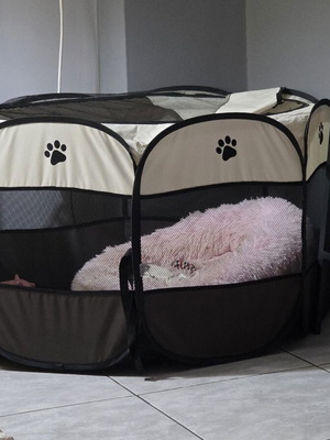 Foldable Pet Playpen beige and brown octagonal design