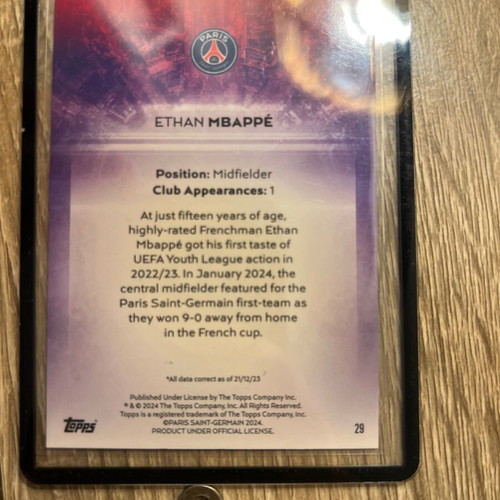 2023-24 Topps Paris Saint-Germain Ethan Mbappé RC Rookie Gold Foil card 16/50