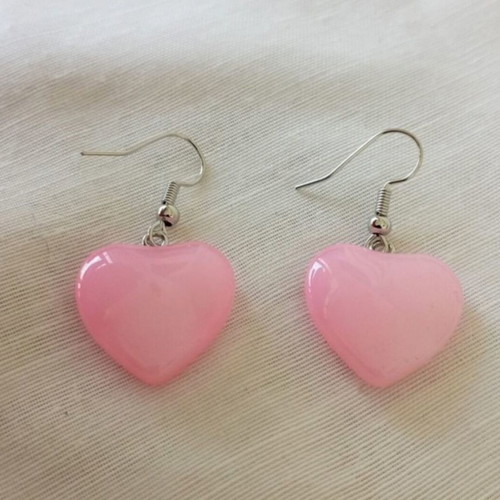 Quartz heart-shaped earrings new, pink and silver