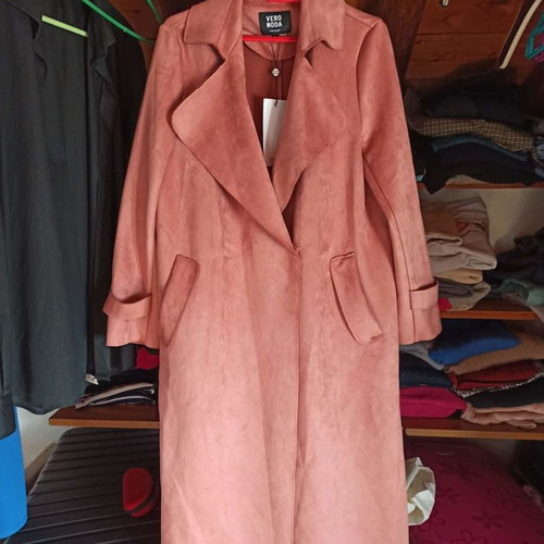 Vero Moda trench coat pink dusty apple, like new, suede texture XL