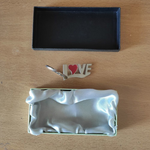 Metal keychain "LOVE" with red heart, new