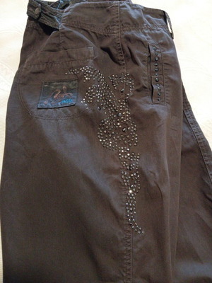 BSB Vintage Capri Pants Large Y2K Style with Strass and Adjustable Cuffs