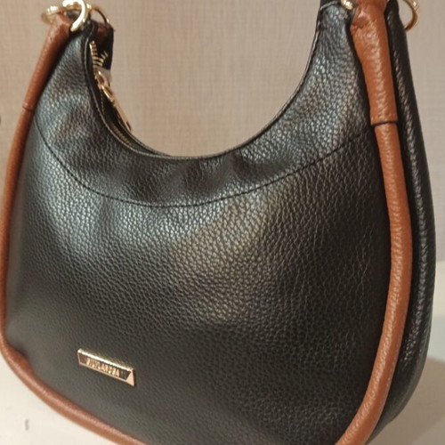 Women's shoulder bag new, black with brown details