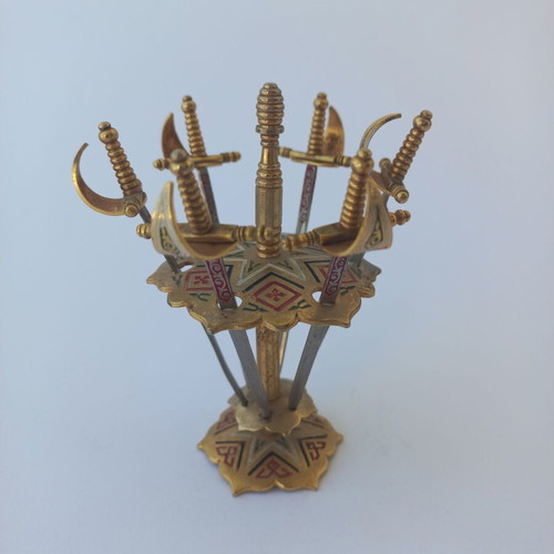Vintage brass sword cocktail toothpick set like new