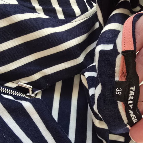 Fitted dress in navy blue with white stripes, used, size M