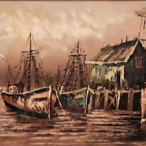 Florence (Boats) canvas painting with frame like new