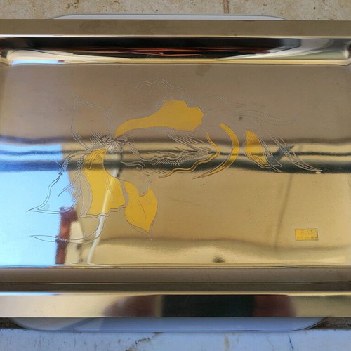 Serving tray like new, stainless steel with 24K gold leaf