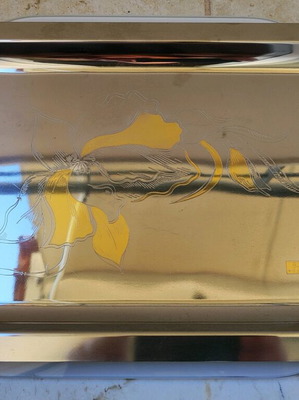 Serving tray like new, stainless steel with 24K gold leaf