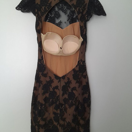 Lena Katsanidou evening dress like new, black lace with beige lining