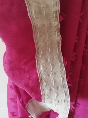 Fuchsia curtain with embossed flowers, size 240-280 cm