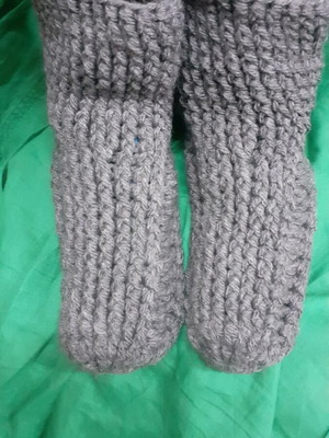 Handmade knitted slippers new, gray, acrylic yarn