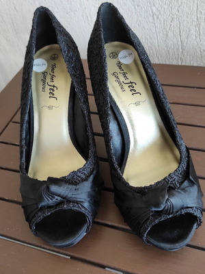 Γόβες Peep Toe Μαύρες Σατέν Καινούργιες, Νούμερο 40, Φαρδιά Φόρμα