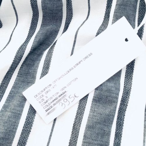 Stelios Koudounaris striped cotton dress new, size S, white and gray