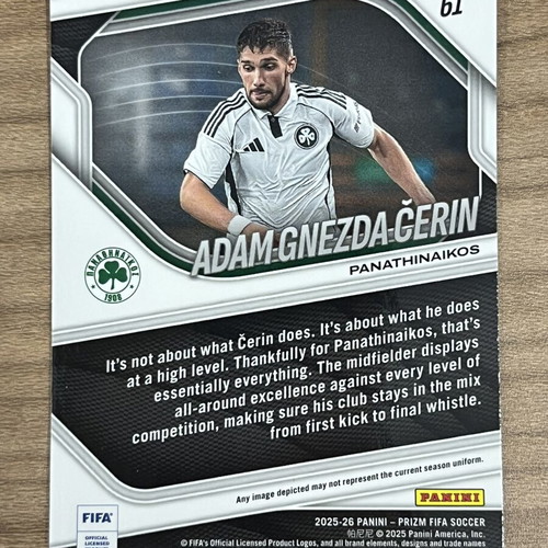 2025-26 Panini Prizm FIFA Soccer RC Adam Gnezda Cerin card like new