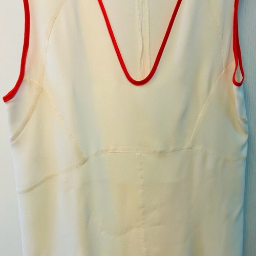 Scooter Plus silk sleeveless shirt like new, ecru with coral trim, size 42