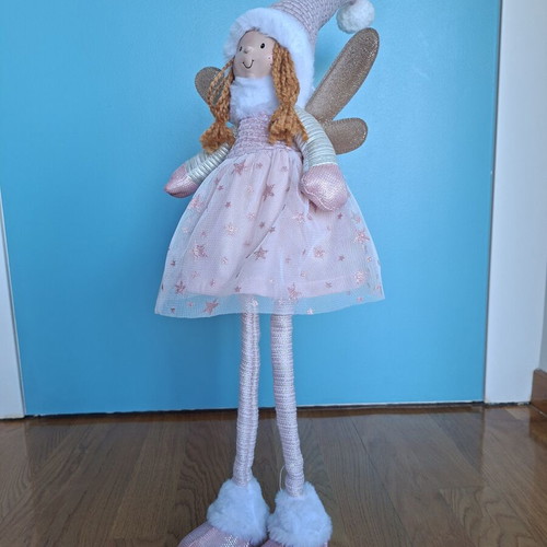 Christmas angel figure with pink dress 81cm