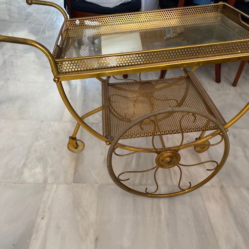 Serving cart/bar used, metal with glass surface