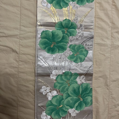 Kimono Obi belt like new, silk, beige and gold, 440cm length