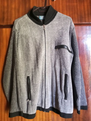 Men's knitted cardigan black with gray and leather details size M new