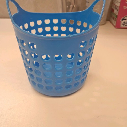 Plastic container used, pencil holder size, blue
