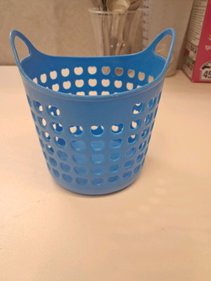 Plastic container used, pencil holder size, blue