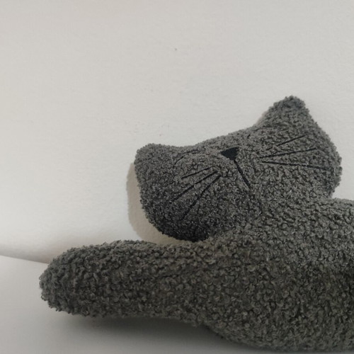 Cat Door Stop Gray with Curly Fur, New