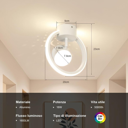 Kuwork LED ceiling lamp 4000K with 90° adjustable arm, like new