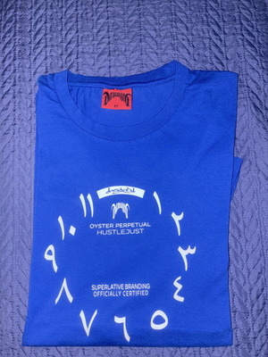 Hustlejust Tee μέγεθος M σχεδόν καινούργιο, oversized, άσπρο και μπλε