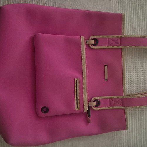 Juicy Couture shoulder bag pink fabric with beige leather trim like new
