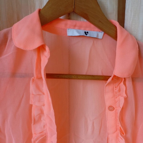 Fluorescent orange transparent shirt like new, size XS