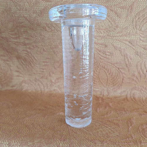 Vintage Kosta Boda candlestick made of clear glass with bubbles, like new