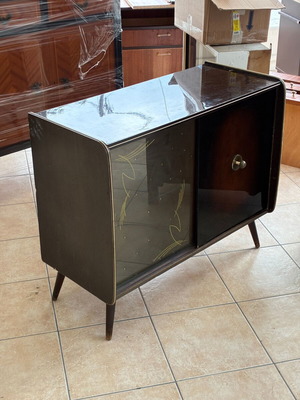 Wooden bar and audio system display cabinet, 1960s