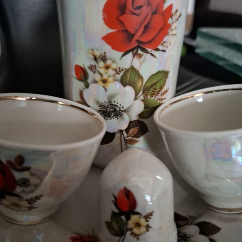 Vintage porcelain liqueur set 5 pieces rose design like new