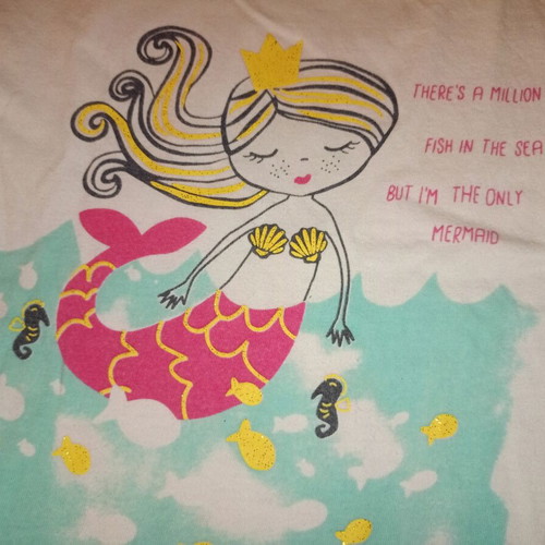 Girls' summer t-shirt with fringes and mermaid print, used, size 4 years