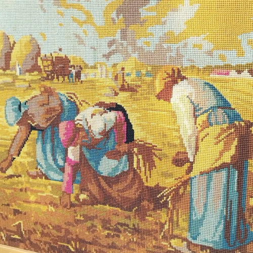 Hand-embroidered painting The Gleaners used with oak frame
