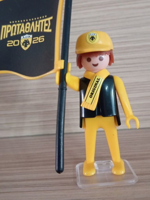 Playmobil AEK Fan Figure like new with Champion 2026 Flag and Gate 21 Scarf