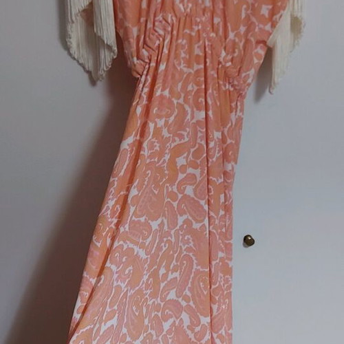 Maxi dress Zini new, pink-salmon with fringed sleeves, size 38