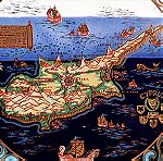  Κεραμικό πιάτο,παλιός χάρτης της Κύπρος με χρυσές πινελιές των 24 κανατίων