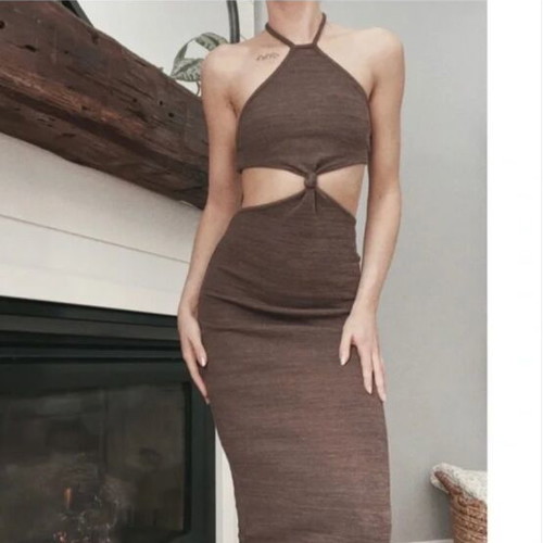 Brown cutout midi dress like new, size L