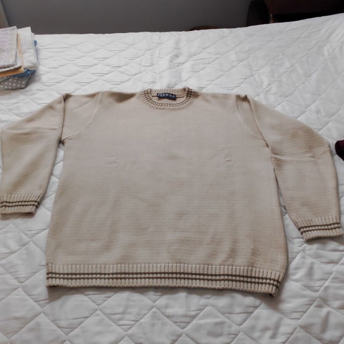 Men's Pullover beige used, v-neck with decorative stripes size L