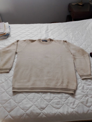 Men's Pullover beige used, v-neck with decorative stripes size L