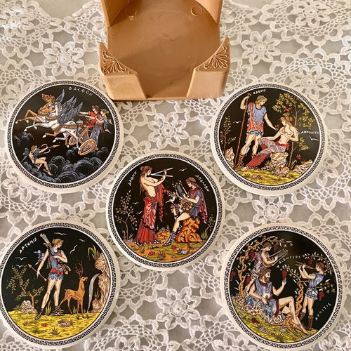 Ancient Greek mythology ceramic coasters used, set of 5