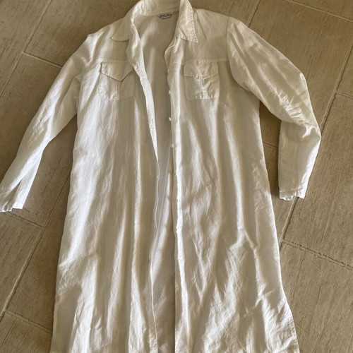 Linen midi shirt dress, white, size M-L