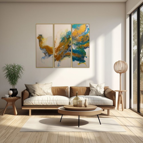 Golden Peacock Abstract Triptych new
