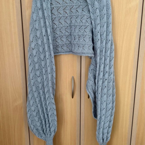 Knitted handmade women's shawl-cardigan size M new gray