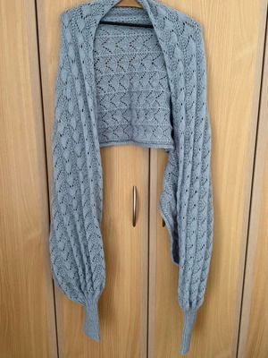 Knitted handmade women's shawl-cardigan size M new gray