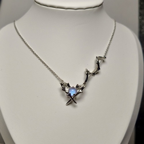 Celestial Silver S925 Moon Necklace with Opalite Stone, New