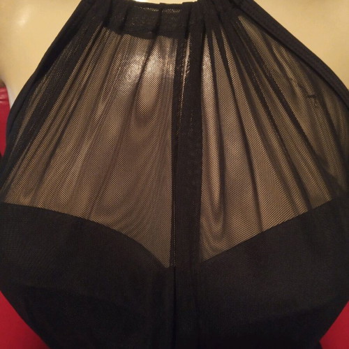Black one-piece swimsuit with tulle used, size small